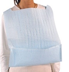 Blue disposable bibs with a pocket for adults