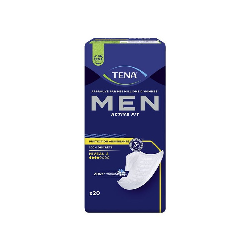 TENA® MEN Level 2 - Box of 120 incontinence pads Packaging 6 packs of 20  units